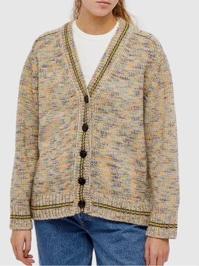 Re/Done Multicolor Speckled Cream Knit Cardigan